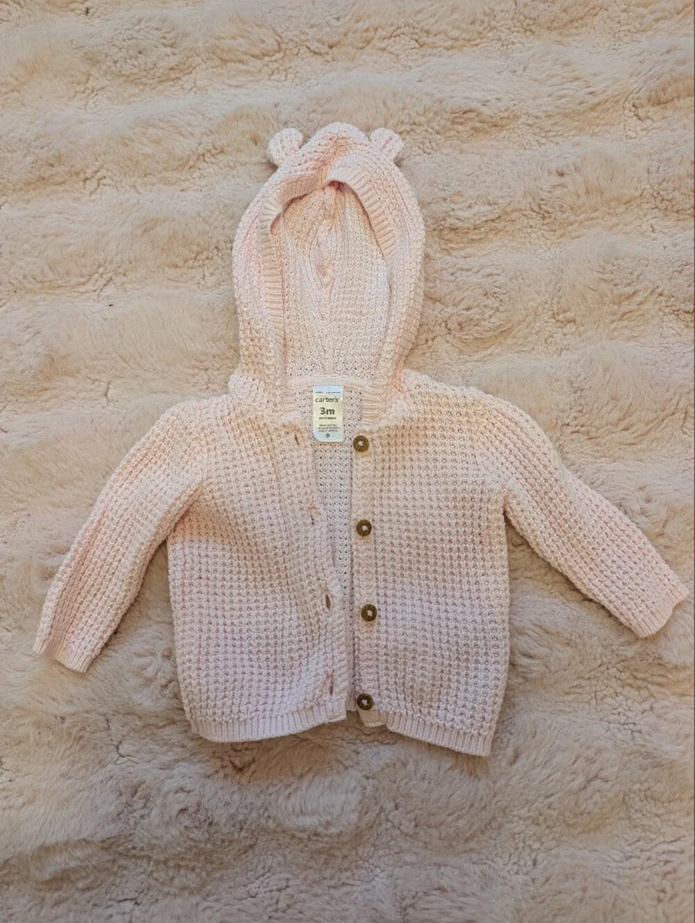 Carter's Pink Knit Hooded Baby Cardigan In Size 3 Months And 9 Months